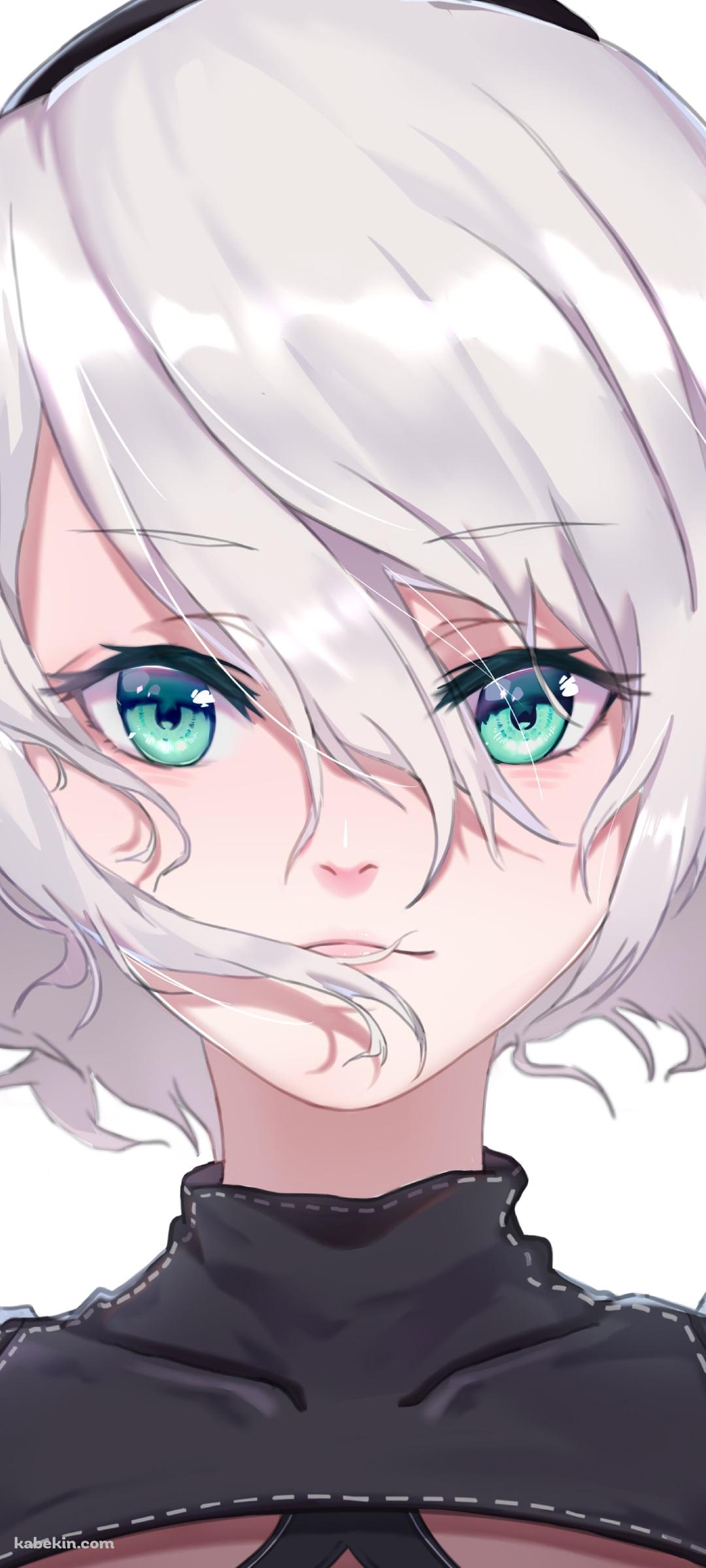 緑の瞳でこちらを見つめる2B / ニーア・オート・マタのAndroidの壁紙(1080px x 2400px) スマホ用