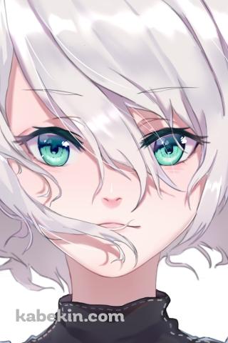 緑の瞳でこちらを見つめる2B / ニーア・オート・マタのAndroidの壁紙(320px x 480px) スマホ用