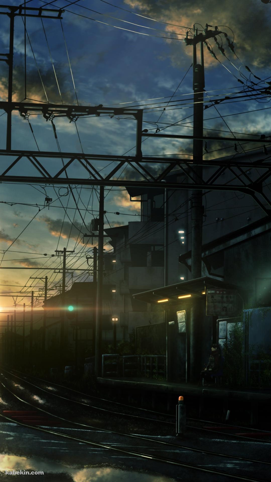 分岐する線路と朝日のAndroidの壁紙(1080px x 1920px) スマホ用