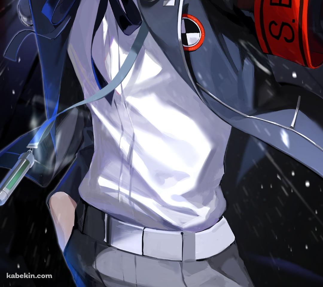 銃を構える青い髪の結城理(ゆうきまこと) / ペルソナ3のAndroidの壁紙(1080px x 960px) スマホ用