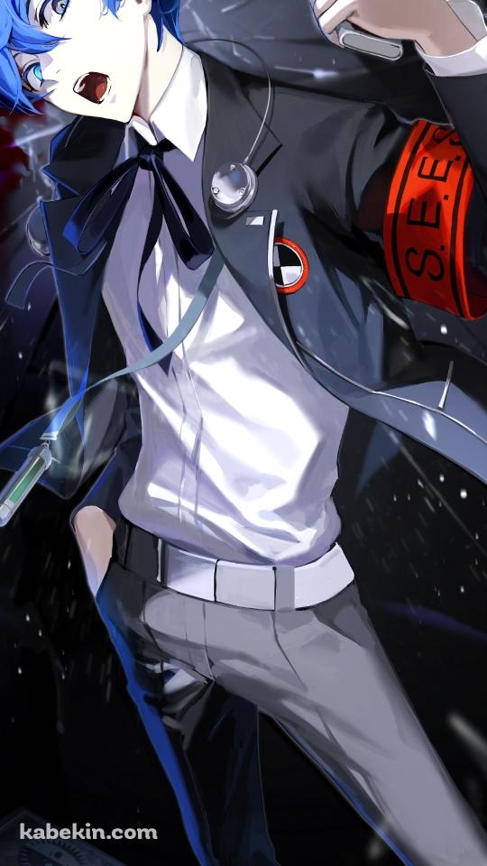 銃を構える青い髪の結城理(ゆうきまこと) / ペルソナ3のAndroidの壁紙(540px x 960px) スマホ用