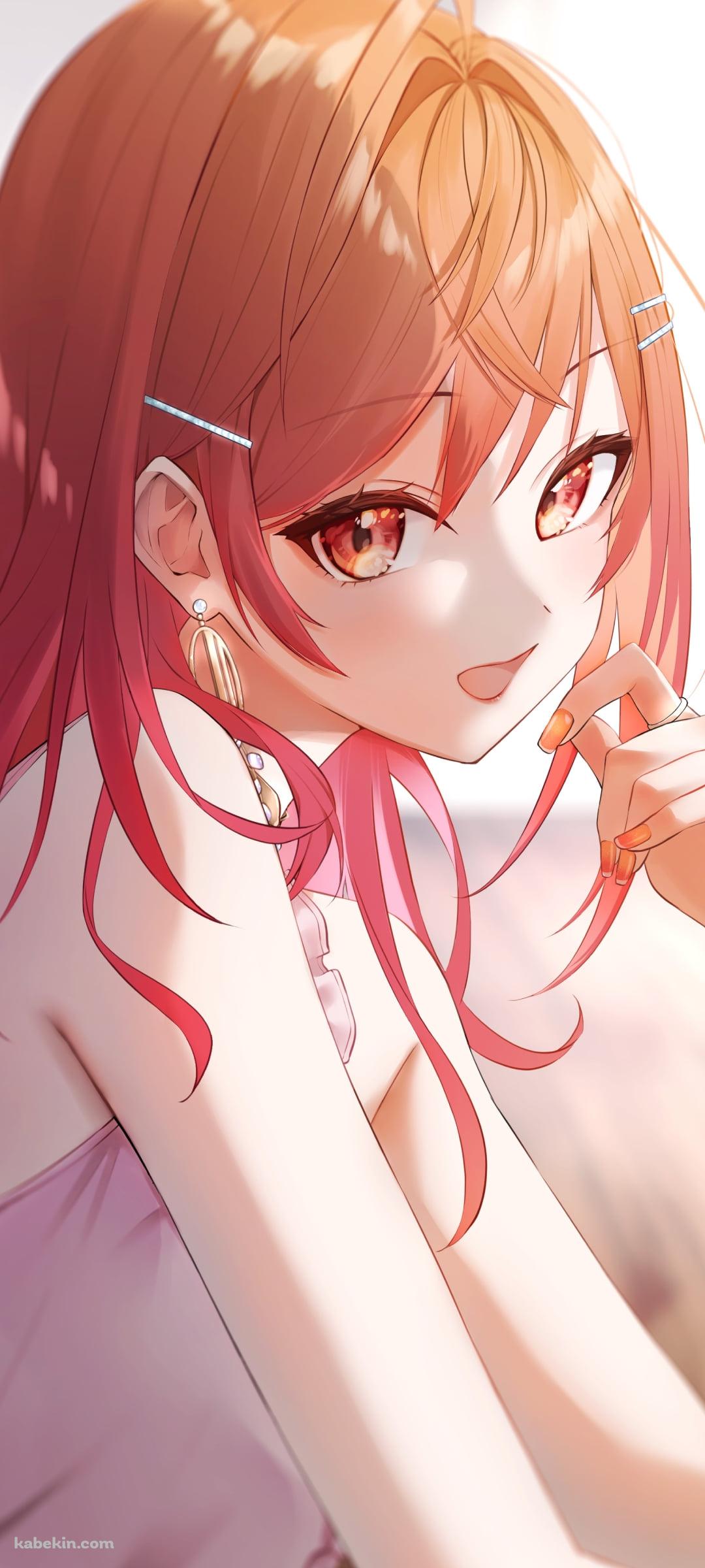 オレンジの瞳でこちらを見つめる一条莉々華 / ホロライブ / バーチャルYouTuber / VtuberのAndroidの壁紙(1080px x 2400px) スマホ用