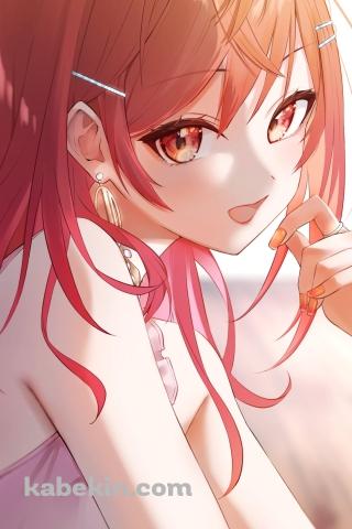 オレンジの瞳でこちらを見つめる一条莉々華 / ホロライブ / バーチャルYouTuber / VtuberのAndroidの壁紙(320px x 480px) スマホ用