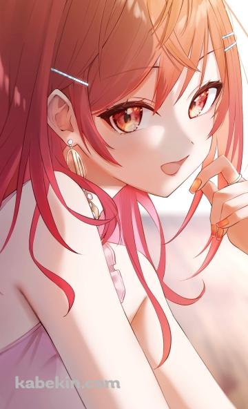 オレンジの瞳でこちらを見つめる一条莉々華 / ホロライブ / バーチャルYouTuber / VtuberのAndroidの壁紙(360px x 592px) スマホ用
