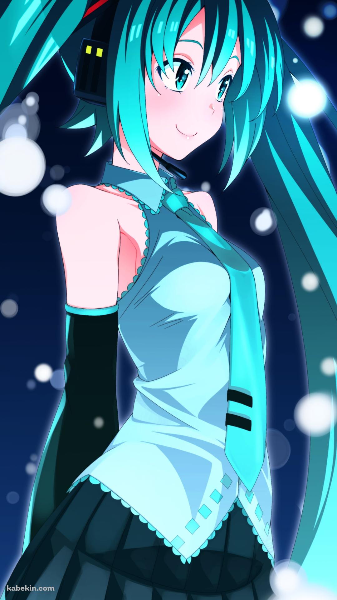 光る雪の中で微笑む初音ミク / ボカロ / ボーカロイドのAndroidの壁紙(1080px x 1920px) スマホ用