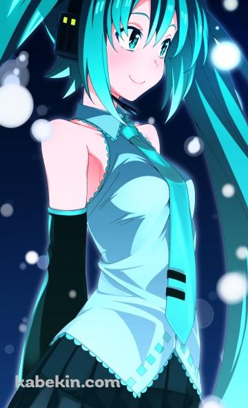 光る雪の中で微笑む初音ミク / ボカロ / ボーカロイドのAndroidの壁紙(360px x 592px) スマホ用