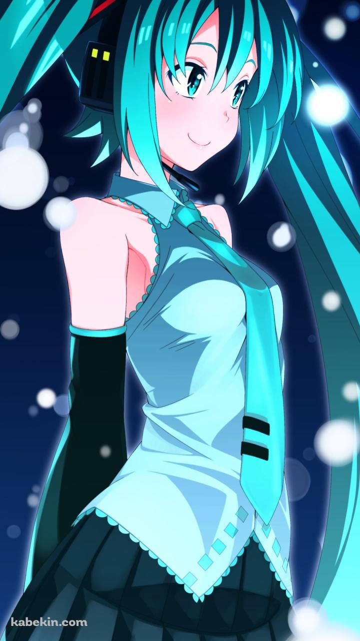 光る雪の中で微笑む初音ミク / ボカロ / ボーカロイドのAndroidの壁紙(720px x 1280px) スマホ用