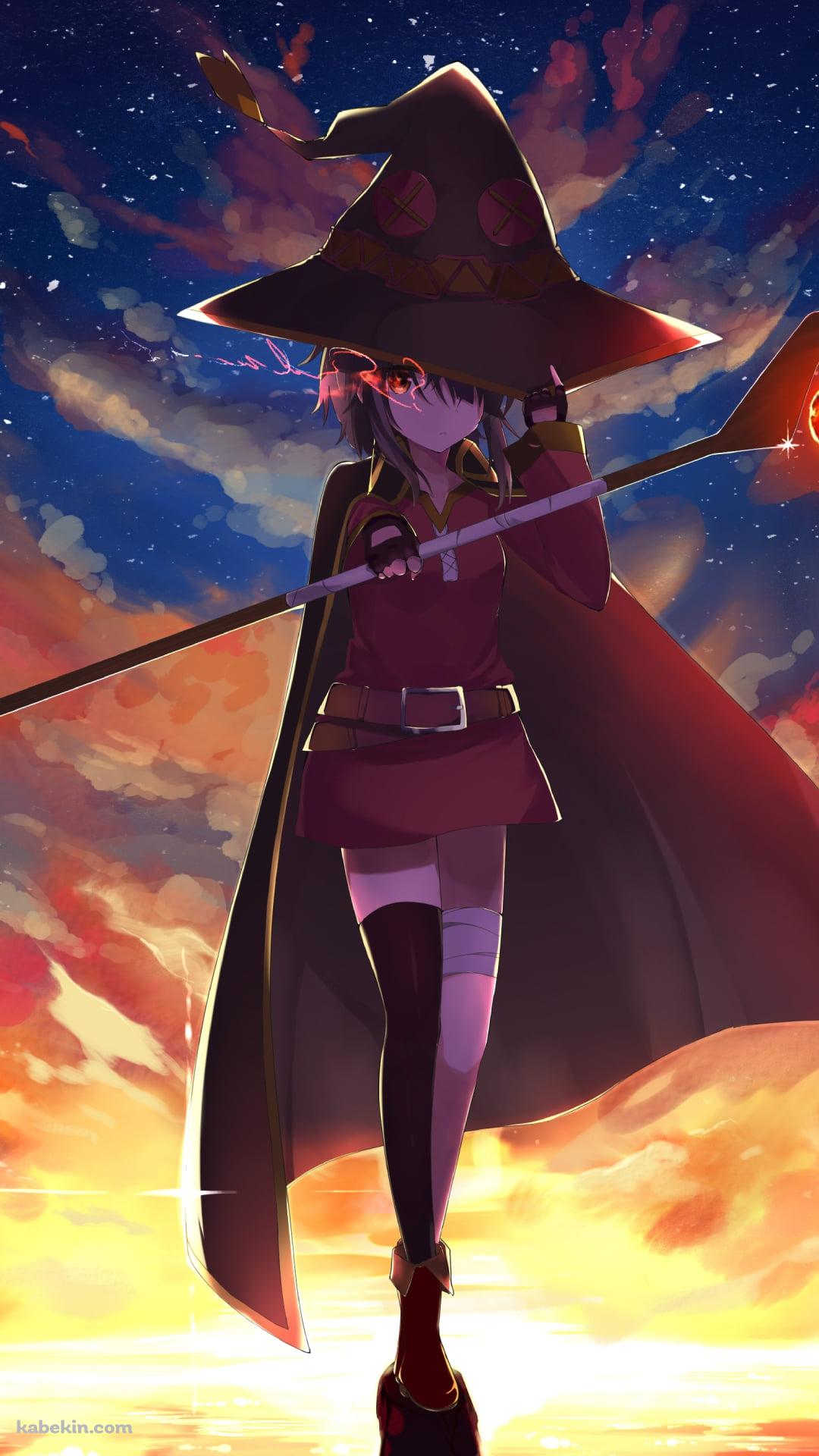 帽子に手をかけて杖をかざすめぐみん / この素晴らしい世界に祝福を!のAndroidの壁紙(1080px x 1920px) スマホ用