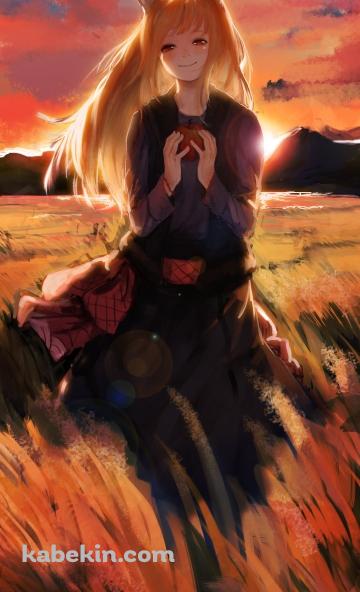 リンゴを持ち微笑むホロ / 狼と香辛料のAndroidの壁紙(360px x 592px) スマホ用