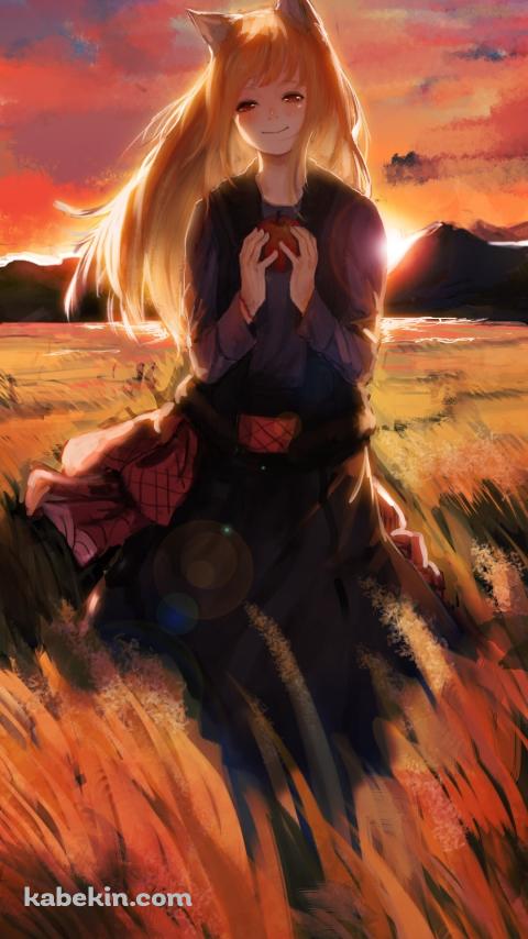 リンゴを持ち微笑むホロ / 狼と香辛料のAndroidの壁紙(480px x 854px) スマホ用