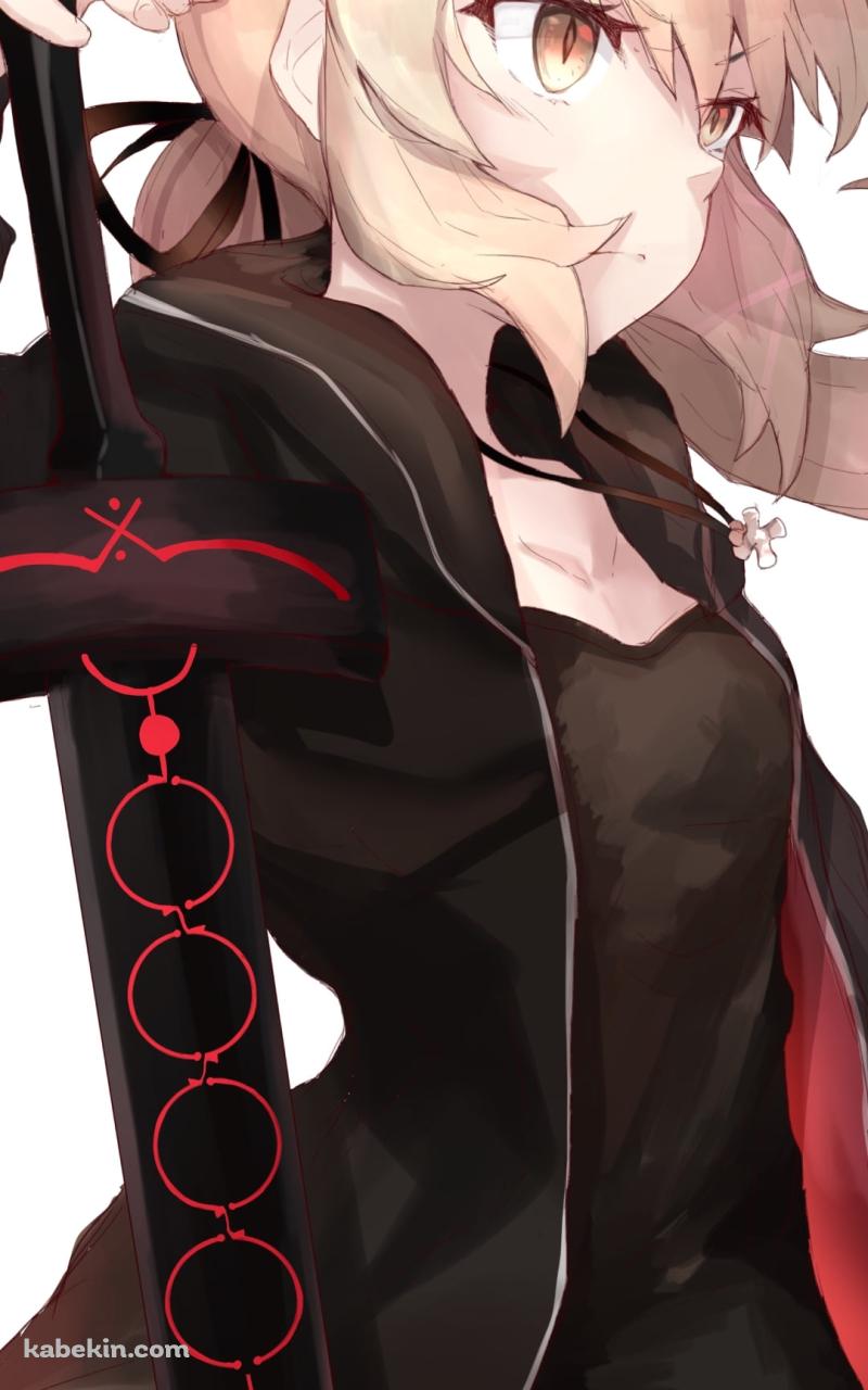 黒い大剣を持ち遠くを見つめるセイバー / セイバーオルタ / アルトリア・ペンドラゴン / フェイト/ステイナイトのAndroidの壁紙(800px x 1280px) スマホ用