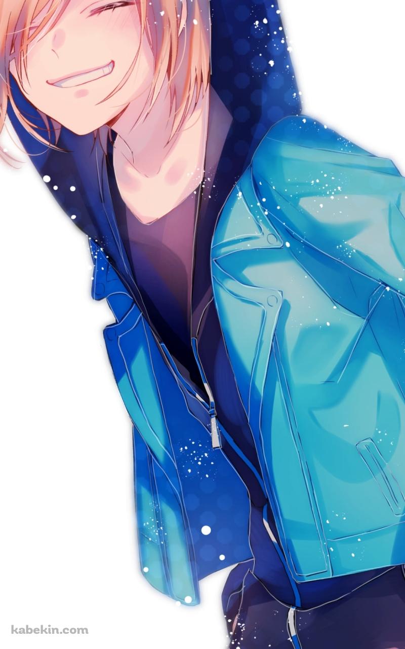 青いパーカーを着て微笑むユーリ プリセツキー / ユーリ!!! on IceのAndroidの壁紙(800px x 1280px) スマホ用