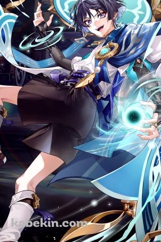 左手で魔法を詠唱するスカラマシュ / 放浪者 / 原神のAndroidの壁紙(320px x 480px) スマホ用