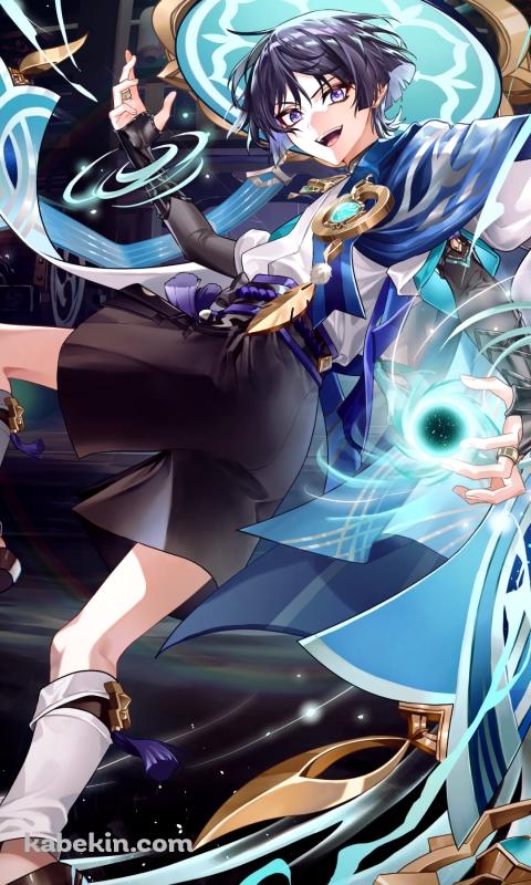 左手で魔法を詠唱するスカラマシュ / 放浪者 / 原神のAndroidの壁紙(480px x 800px) スマホ用