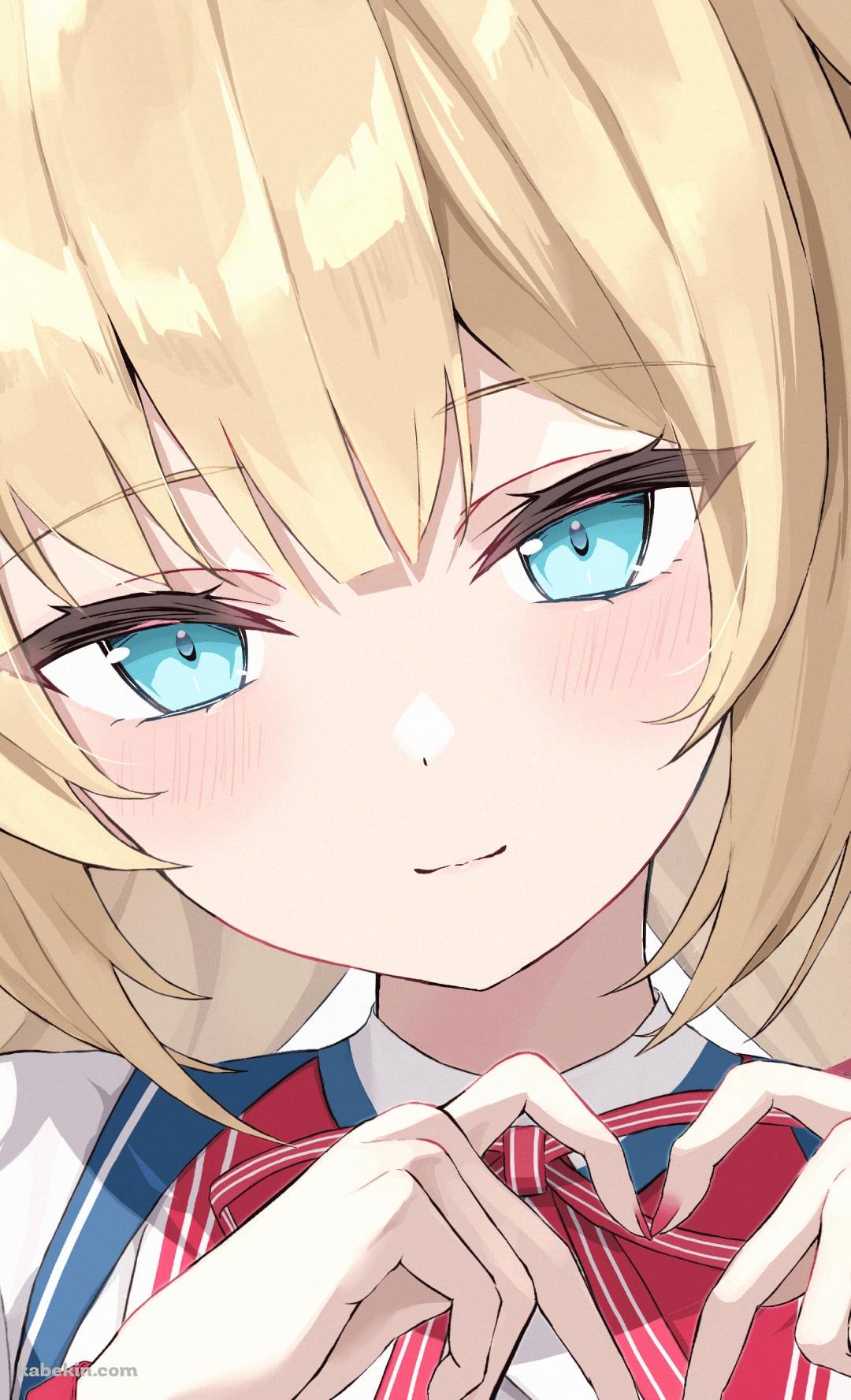指でハートを作る赤井はあと / ブロンド / 緑の瞳 / ホロライブ / バーチャルYouTuber / VtuberのAndroidの壁紙(1080px x 1776px) スマホ用
