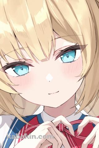 指でハートを作る赤井はあと / ブロンド / 緑の瞳 / ホロライブ / バーチャルYouTuber / VtuberのAndroidの壁紙(320px x 480px) スマホ用