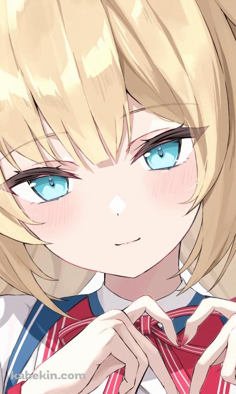 指でハートを作る赤井はあと / ブロンド / 緑の瞳 / ホロライブ / バーチャルYouTuber / VtuberのAndroidの壁紙(480px x 800px) スマホ用