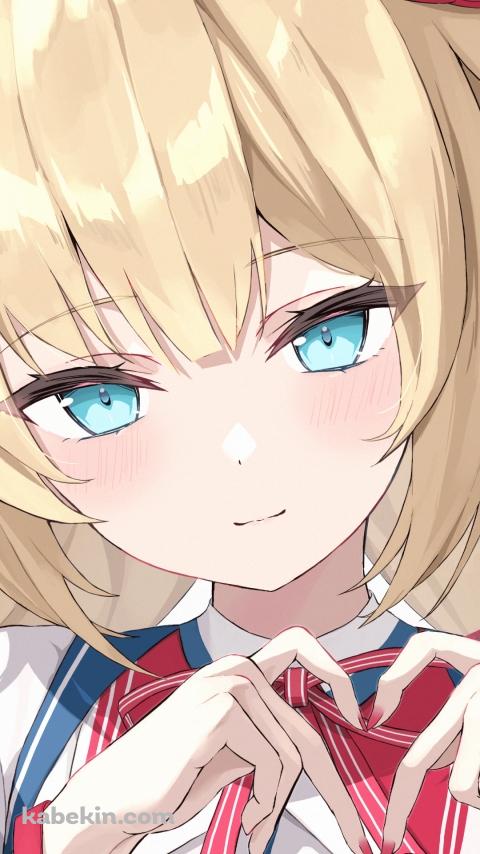 指でハートを作る赤井はあと / ブロンド / 緑の瞳 / ホロライブ / バーチャルYouTuber / VtuberのAndroidの壁紙(480px x 854px) スマホ用