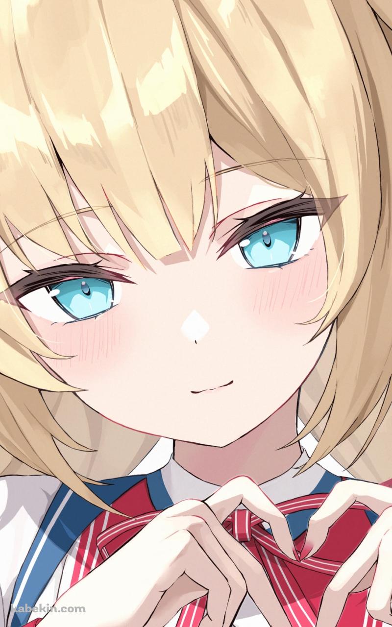 指でハートを作る赤井はあと / ブロンド / 緑の瞳 / ホロライブ / バーチャルYouTuber / VtuberのAndroidの壁紙(800px x 1280px) スマホ用