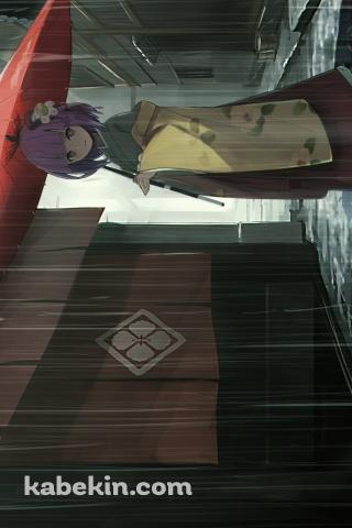 雨の中、赤い和傘をさして佇む稗田阿求(ひえだの あきゅう) / 東方のAndroidの壁紙(320px x 480px) スマホ用