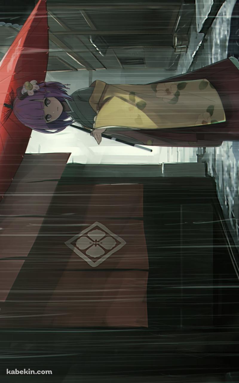 雨の中、赤い和傘をさして佇む稗田阿求(ひえだの あきゅう) / 東方のAndroidの壁紙(800px x 1280px) スマホ用