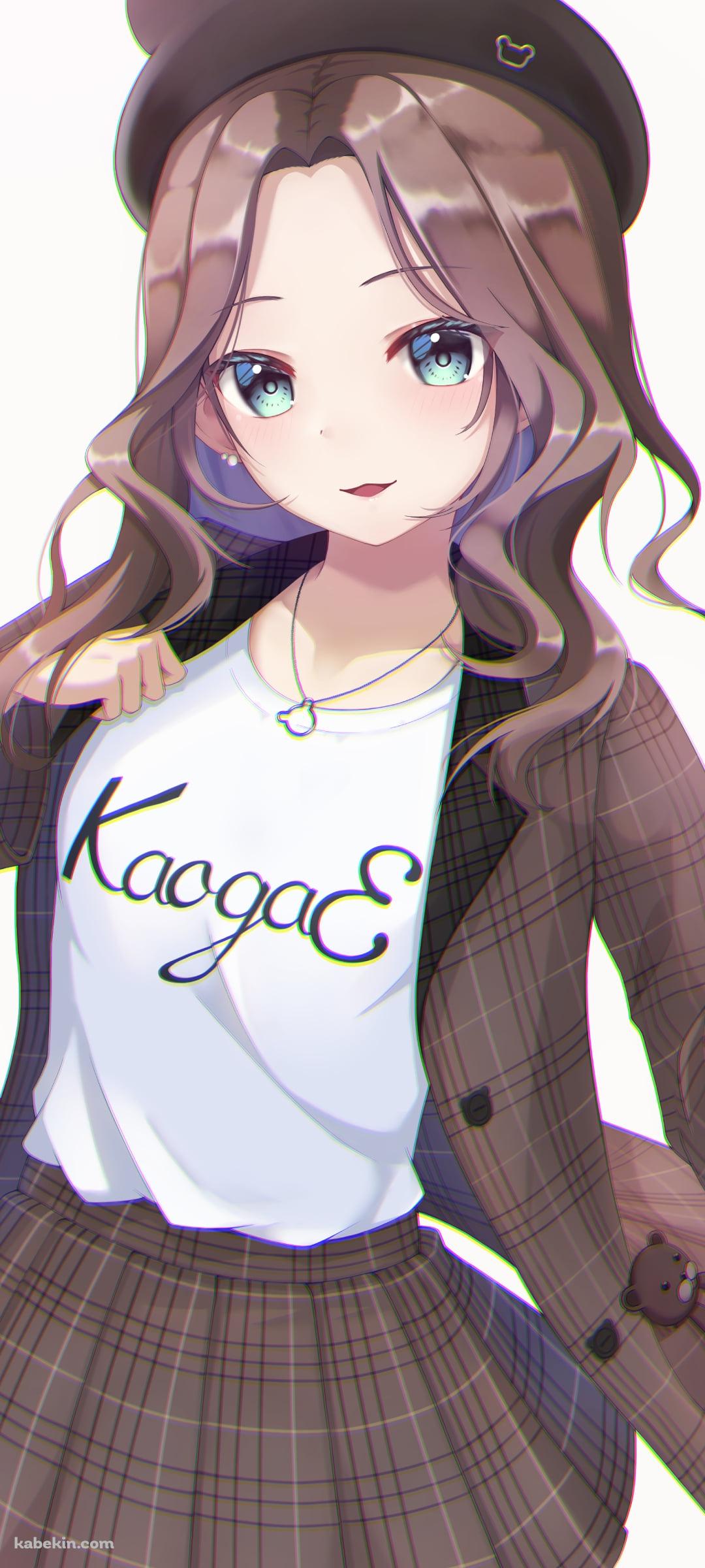 茶色のチェックの洋服を着た可愛い夏色まつり / ホロライブ / バーチャルYouTuber / VtuberのAndroidの壁紙(1080px x 2400px) スマホ用