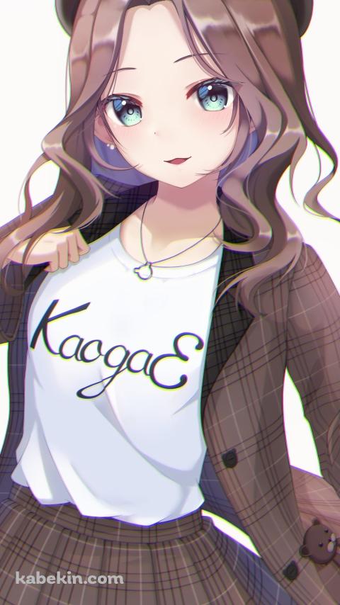 茶色のチェックの洋服を着た可愛い夏色まつり / ホロライブ / バーチャルYouTuber / VtuberのAndroidの壁紙(480px x 854px) スマホ用