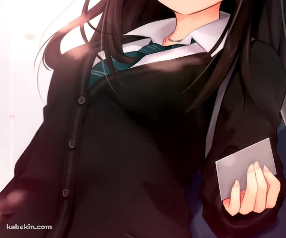 桜の花びらと可愛い渋谷凛 / 緑のネクタイ / 制服 / 女子高生 / アイドルマスターシンデレラガールズのAndroidの壁紙(960px x 800px) スマホ用