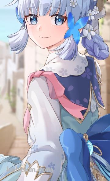 左手を差し出して振り返る神里綾華 / 原神のAndroidの壁紙(360px x 592px) スマホ用