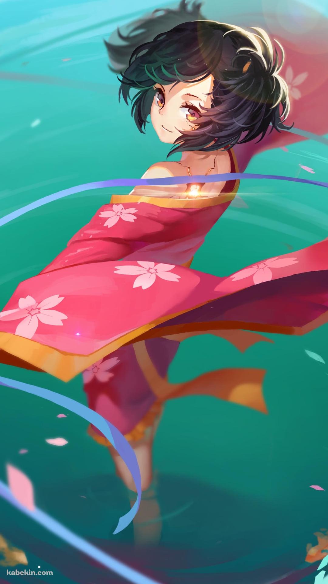 水に足を浸けて紫の紐を持つ無名 / 甲鉄城のカバネリのAndroidの壁紙(1080px x 1920px) スマホ用