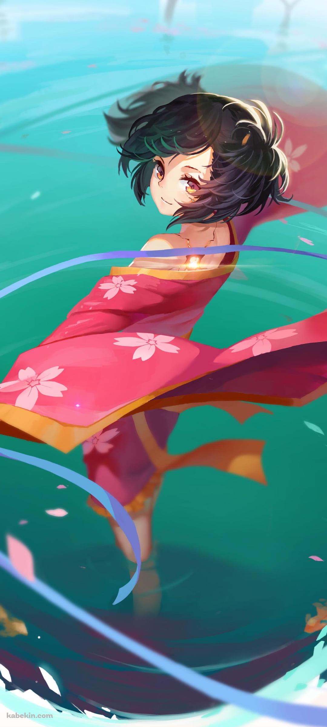 水に足を浸けて紫の紐を持つ無名 / 甲鉄城のカバネリのAndroidの壁紙(1080px x 2400px) スマホ用