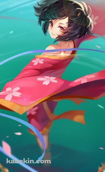 水に足を浸けて紫の紐を持つ無名 / 甲鉄城のカバネリのAndroidの壁紙(360px x 592px) スマホ用