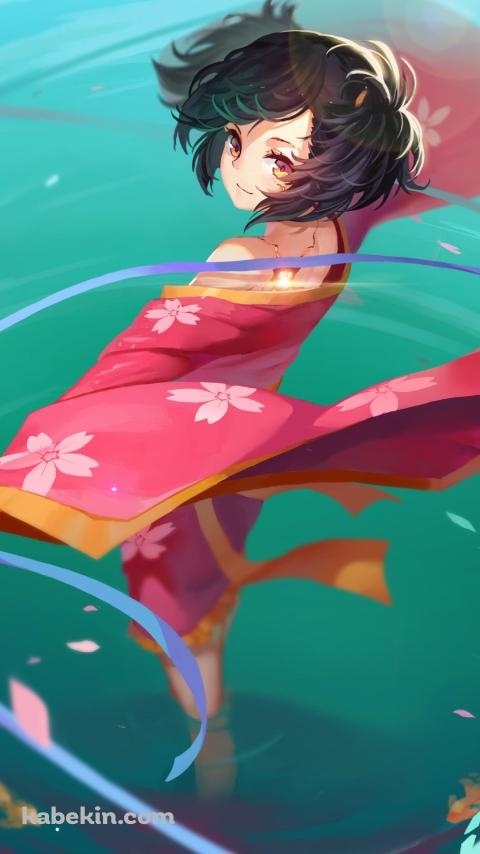水に足を浸けて紫の紐を持つ無名 / 甲鉄城のカバネリのAndroidの壁紙(480px x 854px) スマホ用