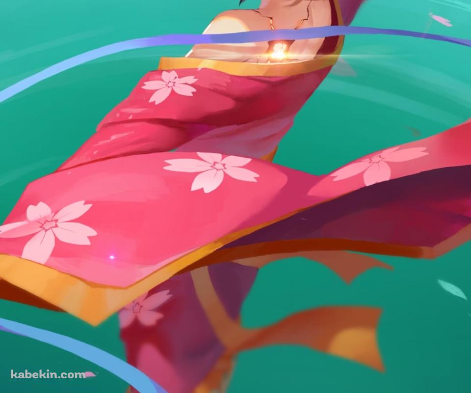 水に足を浸けて紫の紐を持つ無名 / 甲鉄城のカバネリのAndroidの壁紙(960px x 800px) スマホ用