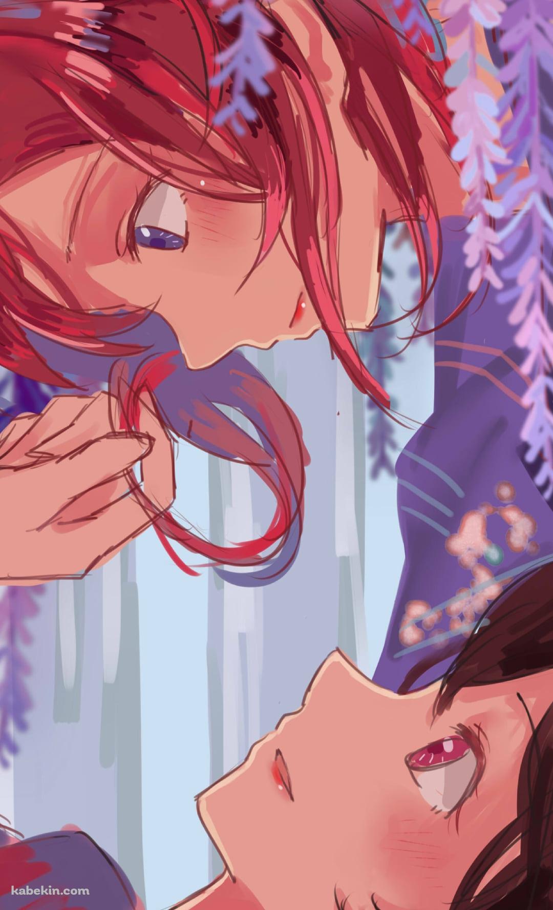 藤の花と見つめ合う西木野真姫と矢澤にこ / ラブライブ!のAndroidの壁紙(1080px x 1776px) スマホ用