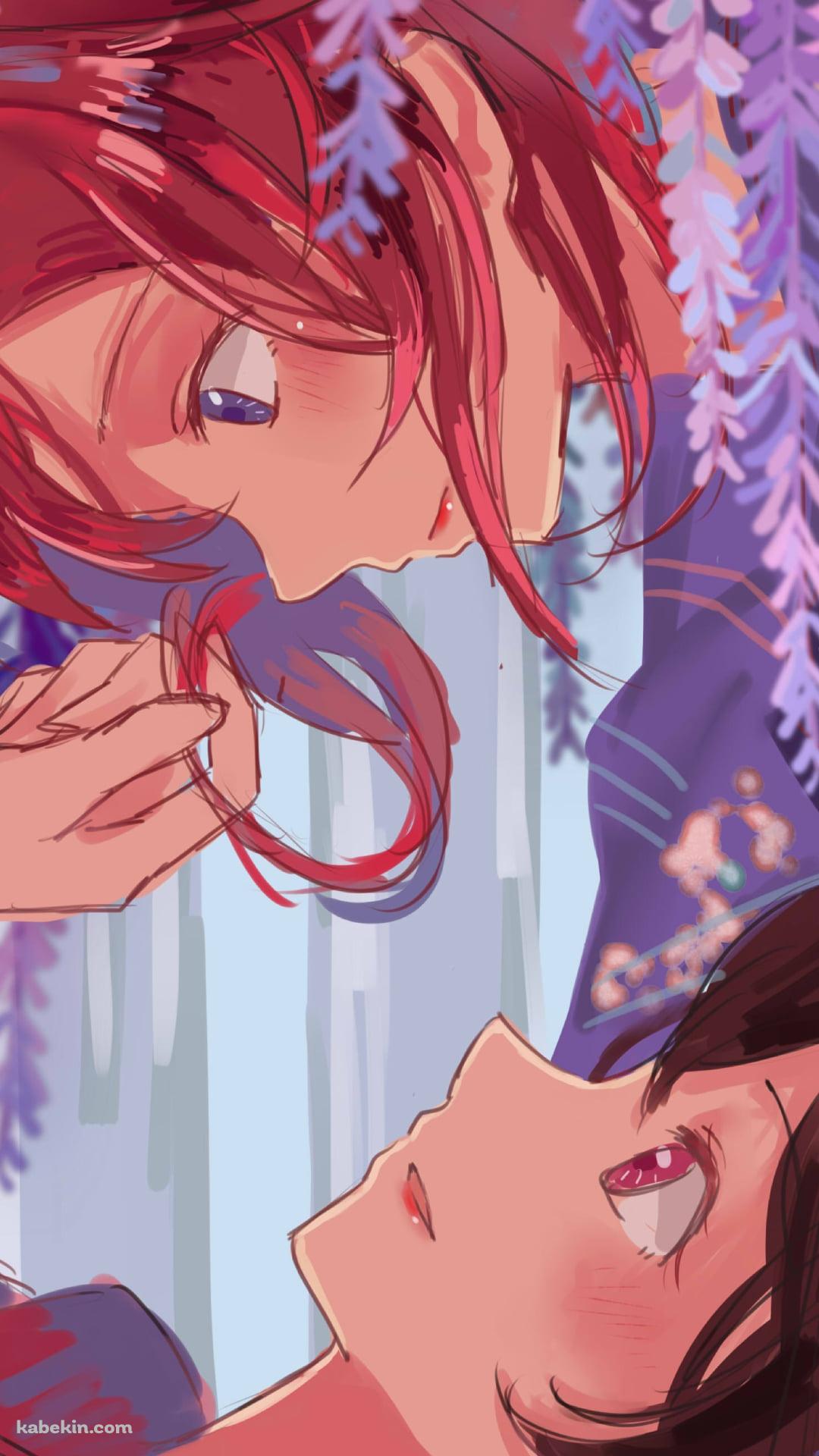 藤の花と見つめ合う西木野真姫と矢澤にこ / ラブライブ!のAndroidの壁紙(1080px x 1920px) スマホ用