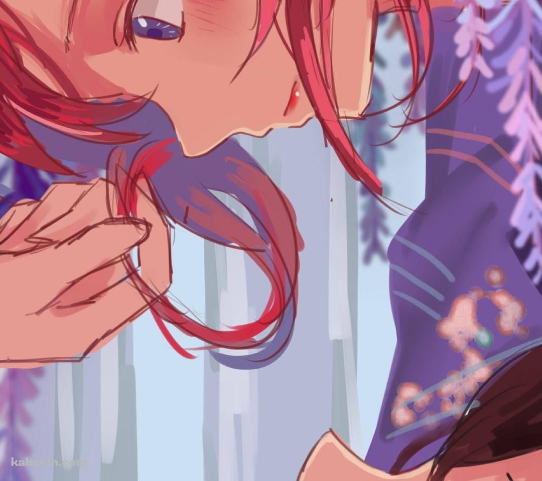 藤の花と見つめ合う西木野真姫と矢澤にこ / ラブライブ!のAndroidの壁紙(1080px x 960px) スマホ用