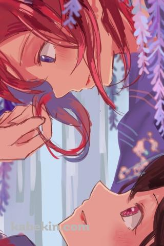 藤の花と見つめ合う西木野真姫と矢澤にこ / ラブライブ!のAndroidの壁紙(320px x 480px) スマホ用