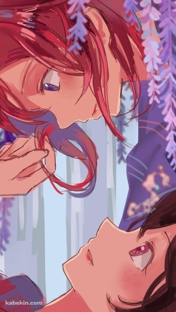 藤の花と見つめ合う西木野真姫と矢澤にこ / ラブライブ!のAndroidの壁紙(720px x 1280px) スマホ用