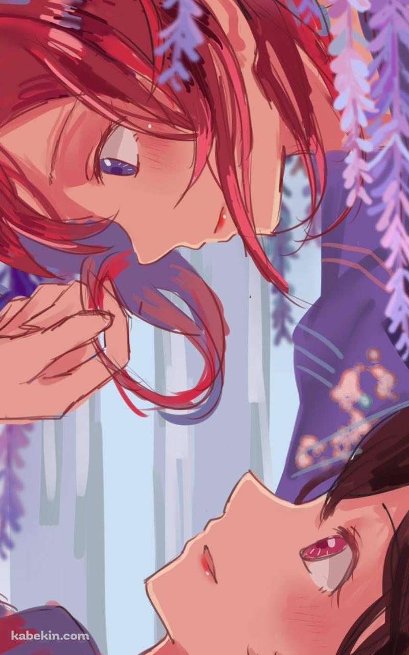 藤の花と見つめ合う西木野真姫と矢澤にこ / ラブライブ!のAndroidの壁紙(800px x 1280px) スマホ用