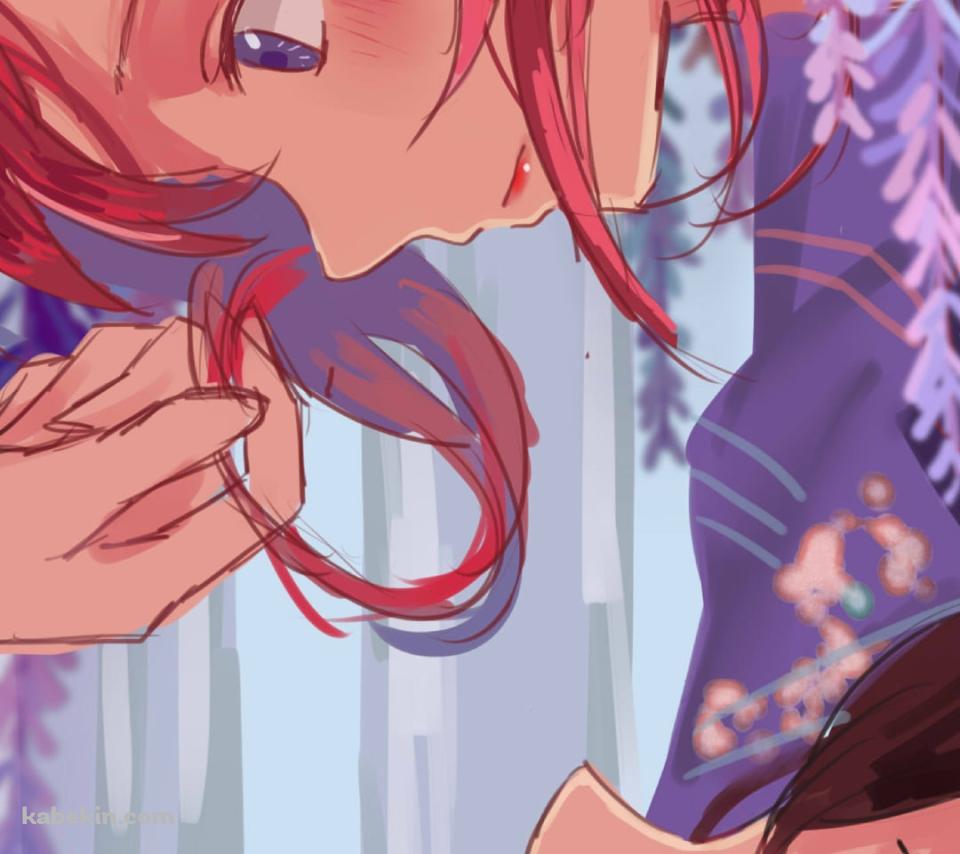 藤の花と見つめ合う西木野真姫と矢澤にこ / ラブライブ!のAndroidの壁紙(960px x 854px) スマホ用