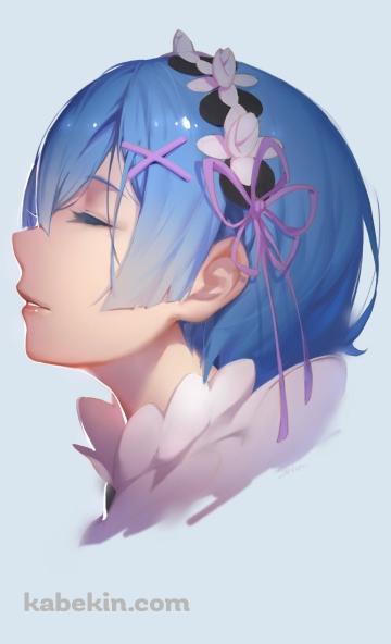 リアリスティックなタッチで描かれた目をつぶるレム / Re:ゼロから始める異世界生活のAndroidの壁紙(360px x 592px) スマホ用