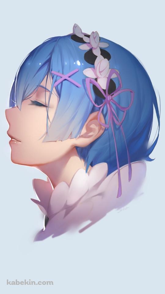 リアリスティックなタッチで描かれた目をつぶるレム / Re:ゼロから始める異世界生活のAndroidの壁紙(540px x 960px) スマホ用