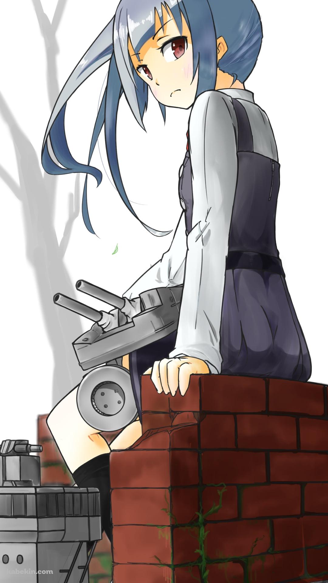 レンガの上に座っている霞 / 艦隊これくしょんのAndroidの壁紙(1080px x 1920px) スマホ用