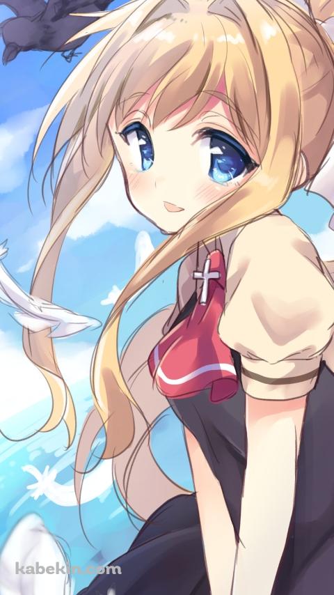 カラスと可愛い神尾観鈴 / AIRのAndroidの壁紙(480px x 854px) スマホ用