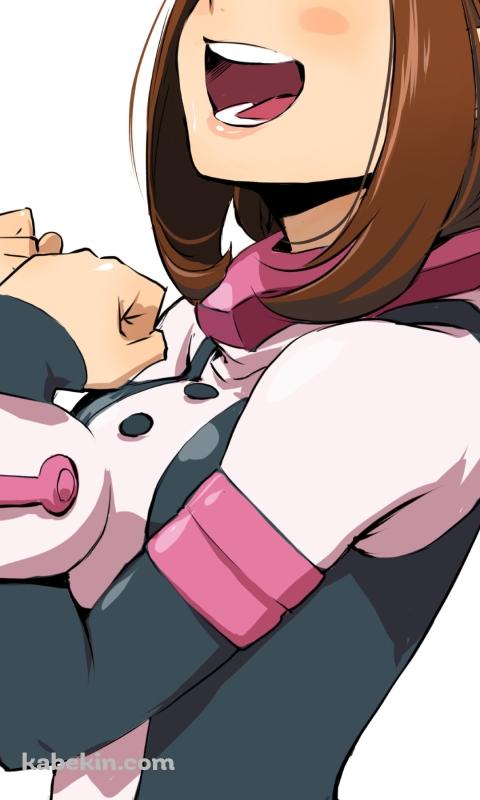 ガッツポーズする笑顔の麗日お茶子 / ヒロアカ / 僕のヒーローアカデミアのAndroidの壁紙(480px x 800px) スマホ用