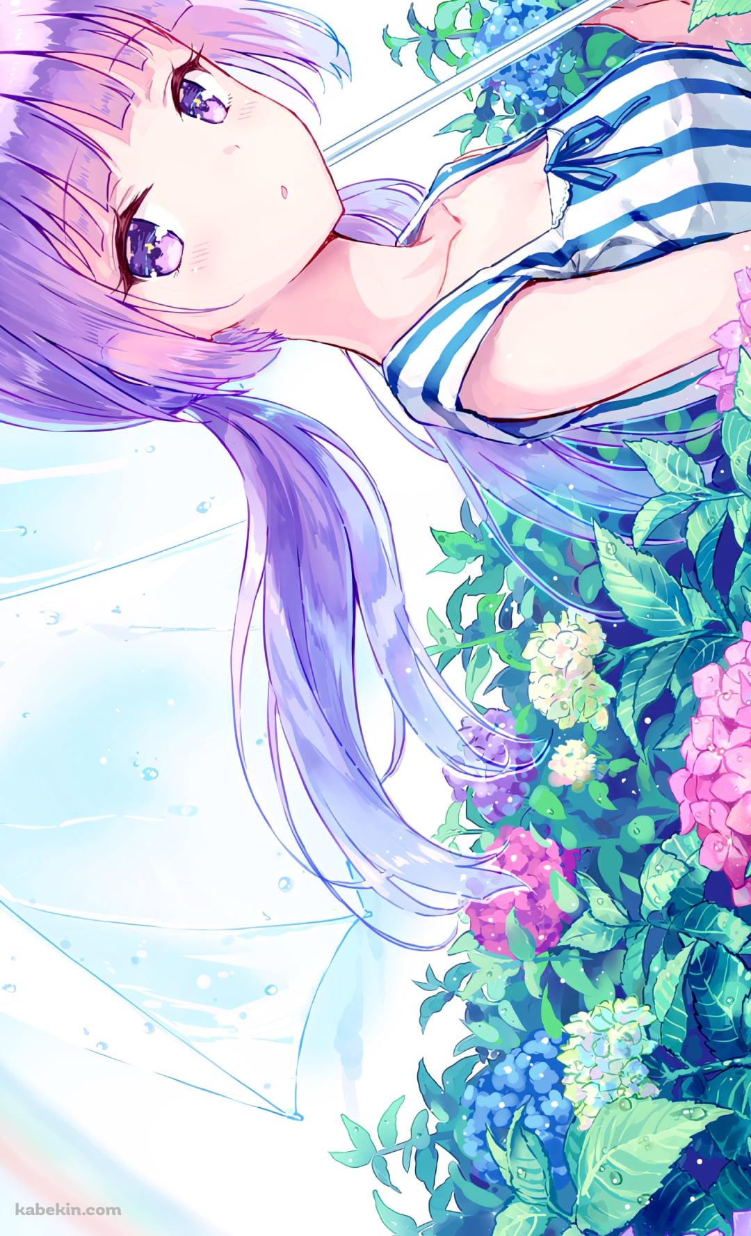 紫陽花の花畑でビニール傘をさす可愛い氷上スミレ / アイカツ!のAndroidの壁紙(1080px x 1776px) スマホ用