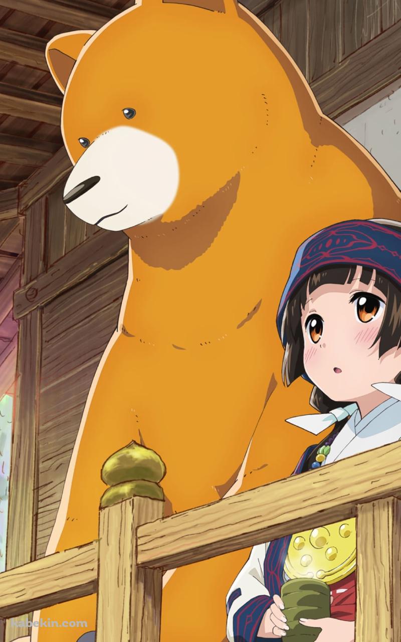 並んでお茶を飲む雨宿まちとクマ井ナツ / くまみこのAndroidの壁紙(800px x 1280px) スマホ用