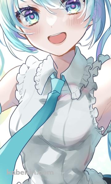 目がキラキラした笑顔の初音ミク / ツインテール / 青い瞳 / ボカロ / ボーカロイドのAndroidの壁紙(360px x 592px) スマホ用