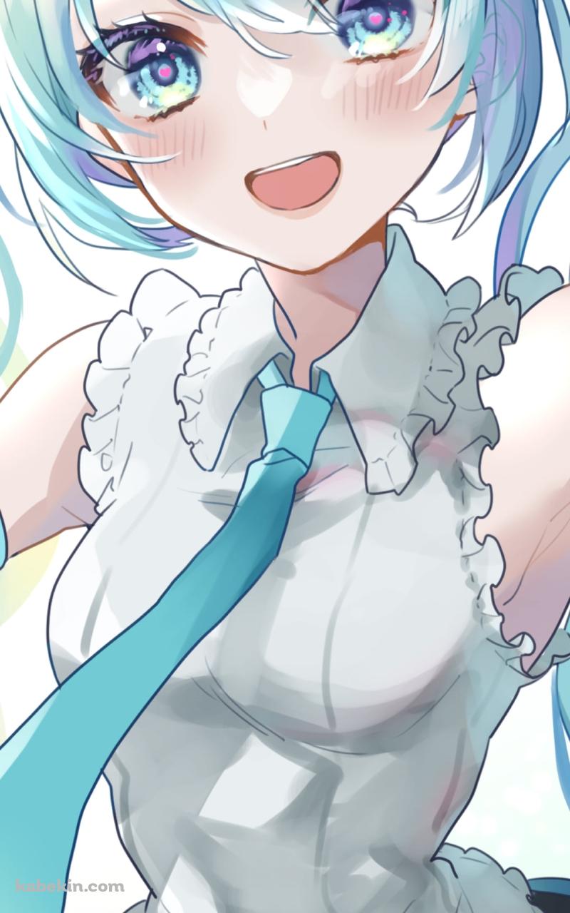 目がキラキラした笑顔の初音ミク / ツインテール / 青い瞳 / ボカロ / ボーカロイドのAndroidの壁紙(800px x 1280px) スマホ用